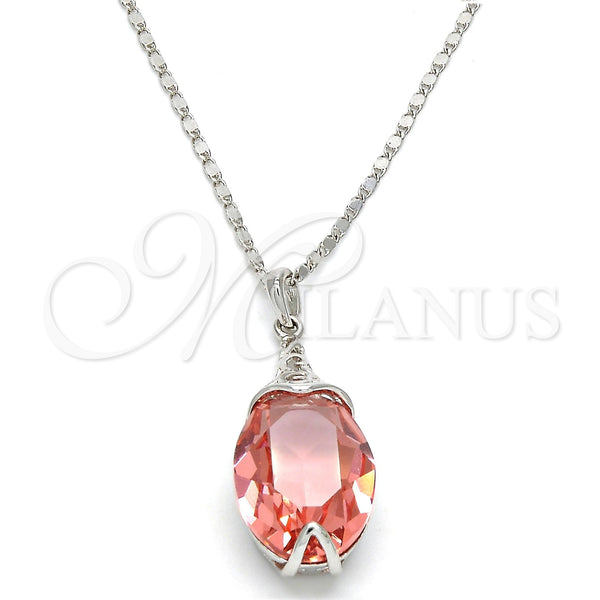 Collares con Dije 04.239.0025.16 Rodio Laminado, Diseño de Herringbone, con Swarovski Elements Rose Peach, Pulido, Rodinado (Grosor 01 MM, 16 Pulgadas de Largo)