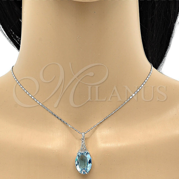 Collares con Dije 04.239.0025.2.16 Rodio Laminado, Diseño de Pave Mariner, con Swarovski Elements Aquamarine, Pulido, Rodinado (Grosor 01 MM, 16 Pulgadas de Largo)