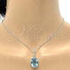 Collares con Dije 04.239.0025.2.16 Rodio Laminado, Diseño de Pave Mariner, con Swarovski Elements Aquamarine, Pulido, Rodinado (Grosor 01 MM, 16 Pulgadas de Largo)