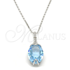 Collares con Dije 04.239.0025.2.16 Rodio Laminado, Diseño de Pave Mariner, con Swarovski Elements Aquamarine, Pulido, Rodinado (Grosor 01 MM, 16 Pulgadas de Largo)