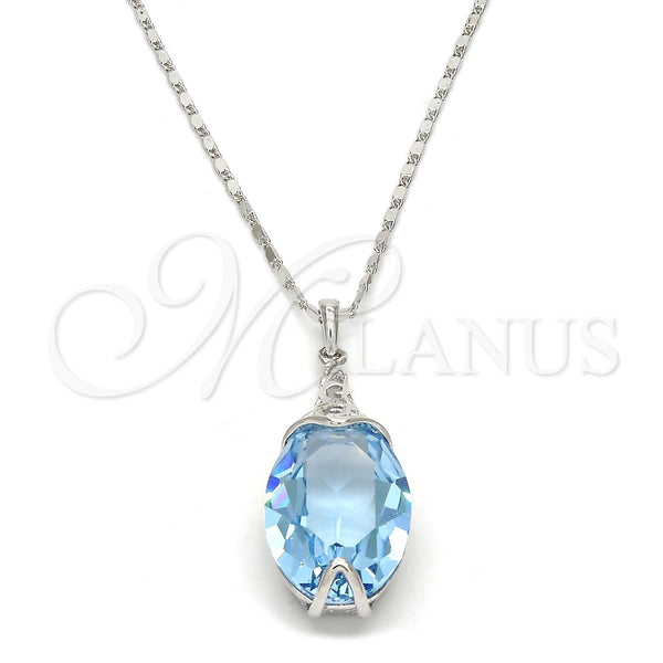 Collares con Dije 04.239.0025.2.16 Rodio Laminado, Diseño de Pave Mariner, con Swarovski Elements Aquamarine, Pulido, Rodinado (Grosor 01 MM, 16 Pulgadas de Largo)