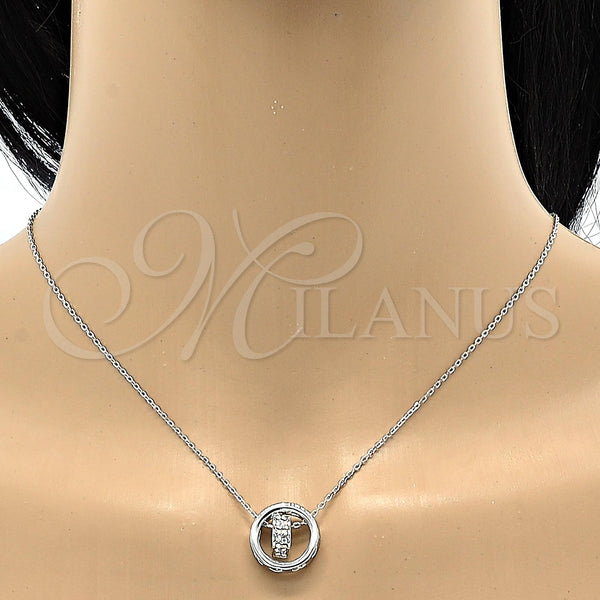 Collares con Dije 04.239.0027.16 Rodio Laminado, Diseño de Corazón y Rolo, con Swarovski Elements Aurore Boreale, Pulido, Rodinado (Grosor 01 MM, 16 Pulgadas de Largo)