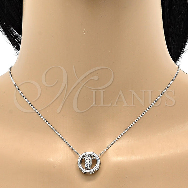 Collares con Dije 04.239.0028.16 Rodio Laminado, Diseño de Rolo y Corazón, con Swarovski Elements Aurore Boreale, Pulido, Rodinado (Grosor 01 MM, 16 Pulgadas de Largo)