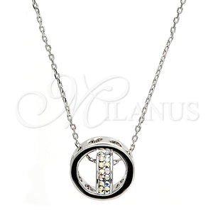Collares con Dije 04.239.0028.16 Rodio Laminado, Diseño de Rolo y Corazón, con Swarovski Elements Aurore Boreale, Pulido, Rodinado (Grosor 01 MM, 16 Pulgadas de Largo)