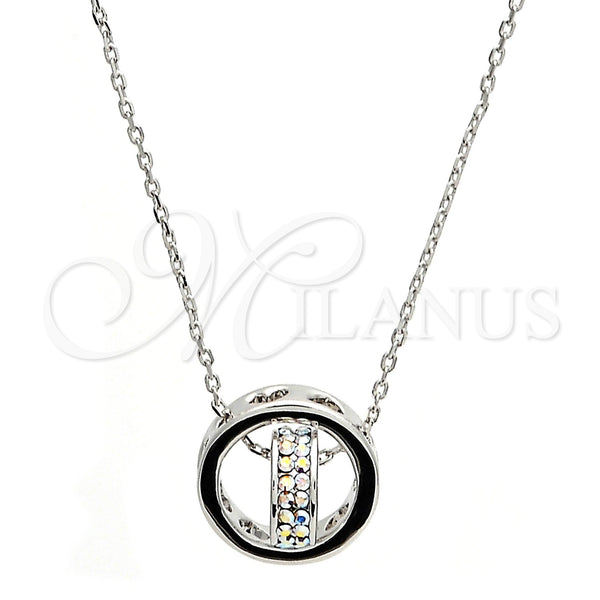 Collares con Dije 04.239.0028.16 Rodio Laminado, Diseño de Rolo y Corazón, con Swarovski Elements Aurore Boreale, Pulido, Rodinado (Grosor 01 MM, 16 Pulgadas de Largo)