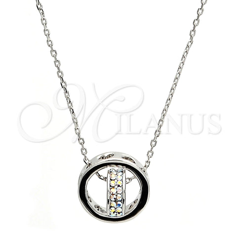 Collares con Dije 04.239.0028.16 Rodio Laminado, Diseño de Rolo y Corazón, con Swarovski Elements Aurore Boreale, Pulido, Rodinado (Grosor 01 MM, 16 Pulgadas de Largo)
