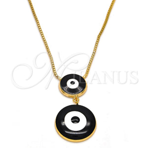 Collares con Dije 04.60.0007.1.18 Oro Laminado, Diseño de Ojo Griego y Box, Esmaltado Negro, Tono Dorado (01 MM Thickness, 18 Inches Length)