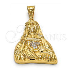 Dije Religioso 05.120.0003 Oro Laminado, Diseño de Sagrado Corazon de Jesus, con Blanca Zirconia Cubica, Pulido, Tono Dorado