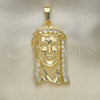 Dije Religioso 05.120.0008 Oro Laminado, Diseño de Jesus, con Blanca Zirconia Cubica, Pulido, Tono Dorado