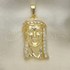 Dije Religioso 05.120.0008 Oro Laminado, Diseño de Jesus, con Blanca Zirconia Cubica, Pulido, Tono Dorado