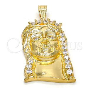 Dije Religioso 05.120.0008 Oro Laminado, Diseño de Jesus, con Blanca Zirconia Cubica, Pulido, Tono Dorado