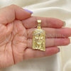 Dije Religioso 05.120.0015 Oro Laminado, Diseño de Jesus, con Blanca Zirconia Cubica, Pulido, Tono Dorado