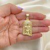Dije Religioso 05.120.0015 Oro Laminado, Diseño de Jesus, con Blanca Zirconia Cubica, Pulido, Tono Dorado
