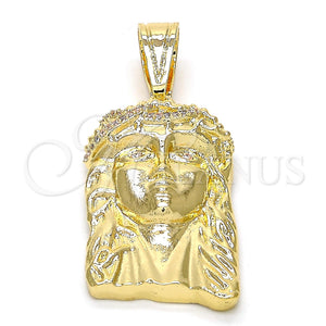 Dije Religioso 05.120.0015 Oro Laminado, Diseño de Jesus, con Blanca Zirconia Cubica, Pulido, Tono Dorado