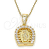 Dije Religioso 05.120.0016 Oro Laminado, Diseño de Guadalupe, con Blanca Zirconia Cubica, Pulido, Tono Dorado
