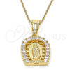 Dije Religioso 05.120.0016 Oro Laminado, Diseño de Guadalupe, con Blanca Zirconia Cubica, Pulido, Tono Dorado