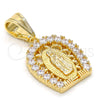 Dije Religioso 05.120.0016 Oro Laminado, Diseño de Guadalupe, con Blanca Zirconia Cubica, Pulido, Tono Dorado