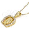 Dije Religioso 05.120.0016 Oro Laminado, Diseño de Guadalupe, con Blanca Zirconia Cubica, Pulido, Tono Dorado