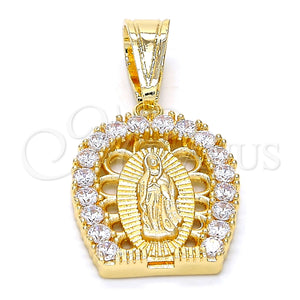 Dije Religioso 05.120.0016 Oro Laminado, Diseño de Guadalupe, con Blanca Zirconia Cubica, Pulido, Tono Dorado