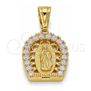 Dije Religioso 05.120.0016 Oro Laminado, Diseño de Guadalupe, con Blanca Zirconia Cubica, Pulido, Tono Dorado