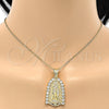 Dije Religioso 05.120.0019 Oro Laminado, Diseño de Guadalupe, con Blanca Zirconia Cubica, Pulido, Tono Dorado