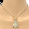 Dije Religioso 05.120.0019 Oro Laminado, Diseño de Guadalupe, con Blanca Zirconia Cubica, Pulido, Tono Dorado