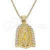 Dije Religioso 05.120.0019 Oro Laminado, Diseño de Guadalupe, con Blanca Zirconia Cubica, Pulido, Tono Dorado