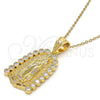 Dije Religioso 05.120.0019 Oro Laminado, Diseño de Guadalupe, con Blanca Zirconia Cubica, Pulido, Tono Dorado