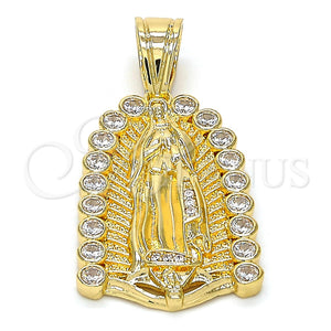 Dije Religioso 05.120.0019 Oro Laminado, Diseño de Guadalupe, con Blanca Zirconia Cubica, Pulido, Tono Dorado