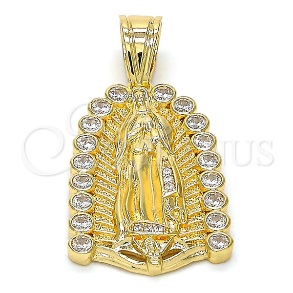 Dije Religioso 05.120.0019 Oro Laminado, Diseño de Guadalupe, con Blanca Zirconia Cubica, Pulido, Tono Dorado