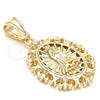 Dije Religioso 05.120.0030 Oro Laminado, Diseño de Guadalupe, con Blanca Zirconia Cubica, Pulido, Tono Dorado