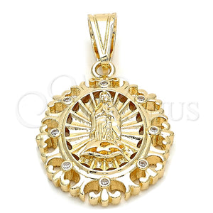 Dije Religioso 05.120.0030 Oro Laminado, Diseño de Guadalupe, con Blanca Zirconia Cubica, Pulido, Tono Dorado
