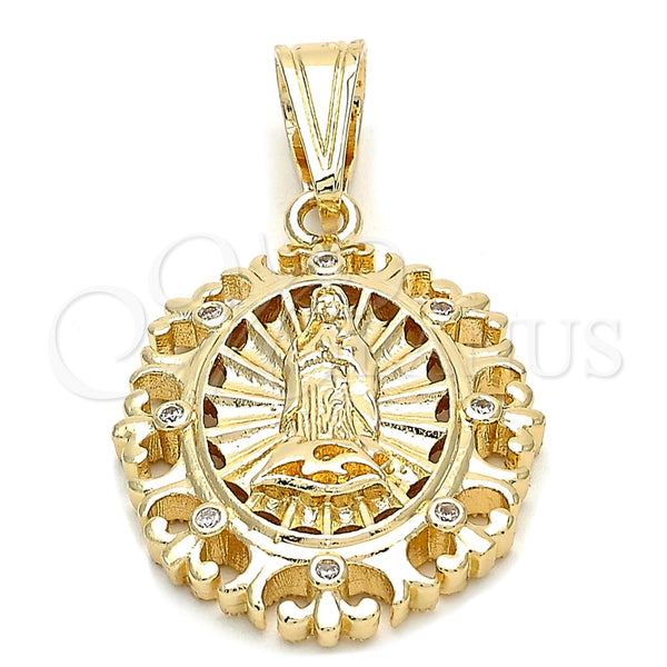 Dije Religioso 05.120.0030 Oro Laminado, Diseño de Guadalupe, con Blanca Zirconia Cubica, Pulido, Tono Dorado