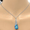 Collares con Dije 04.239.0037.16 Oro Laminado Blanco, Diseño de Gota y Rolo, con Swarovski Elements Bermuda Blue y Aurore Boreale, Pulido, Rodinado (Grosor 01 MM, 16 Pulgadas de Largo)