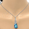 Collares con Dije 04.239.0037.16 Rodio Laminado, Diseño de Gota y Rolo, con Swarovski Elements Bermuda Blue y Aurore Boreale, Pulido, Rodinado (Grosor 01 MM, 16 Pulgadas de Largo)