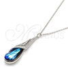 Collares con Dije 04.239.0037.16 Rodio Laminado, Diseño de Gota y Rolo, con Swarovski Elements Bermuda Blue y Aurore Boreale, Pulido, Rodinado (Grosor 01 MM, 16 Pulgadas de Largo)