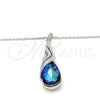 Collares con Dije 04.239.0037.16 Oro Laminado Blanco, Diseño de Gota y Rolo, con Swarovski Elements Bermuda Blue y Aurore Boreale, Pulido, Rodinado (Grosor 01 MM, 16 Pulgadas de Largo)