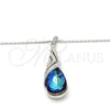 Collares con Dije 04.239.0037.16 Rodio Laminado, Diseño de Gota y Rolo, con Swarovski Elements Bermuda Blue y Aurore Boreale, Pulido, Rodinado (Grosor 01 MM, 16 Pulgadas de Largo)