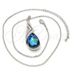 Collares con Dije 04.239.0037.16 Oro Laminado Blanco, Diseño de Gota y Rolo, con Swarovski Elements Bermuda Blue y Aurore Boreale, Pulido, Rodinado (Grosor 01 MM, 16 Pulgadas de Largo)