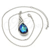 Collares con Dije 04.239.0037.16 Rodio Laminado, Diseño de Gota y Rolo, con Swarovski Elements Bermuda Blue y Aurore Boreale, Pulido, Rodinado (Grosor 01 MM, 16 Pulgadas de Largo)