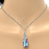Collares con Dije 04.239.0037.1.16 Rodio Laminado, Diseño de Gota y Rolo, con Swarovski Elements Heliotrope y Aurore Boreale, Pulido, Rodinado (Grosor 01 MM, 16 Pulgadas de Largo)