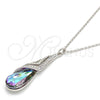 Collares con Dije 04.239.0037.1.16 Rodio Laminado, Diseño de Gota y Rolo, con Swarovski Elements Heliotrope y Aurore Boreale, Pulido, Rodinado (Grosor 01 MM, 16 Pulgadas de Largo)