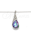 Collares con Dije 04.239.0037.1.16 Rodio Laminado, Diseño de Gota y Rolo, con Swarovski Elements Heliotrope y Aurore Boreale, Pulido, Rodinado (Grosor 01 MM, 16 Pulgadas de Largo)