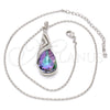 Collares con Dije 04.239.0037.1.16 Rodio Laminado, Diseño de Gota y Rolo, con Swarovski Elements Heliotrope y Aurore Boreale, Pulido, Rodinado (Grosor 01 MM, 16 Pulgadas de Largo)