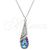 Collares con Dije 04.239.0037.1.16 Rodio Laminado, Diseño de Gota y Rolo, con Swarovski Elements Heliotrope y Aurore Boreale, Pulido, Rodinado (Grosor 01 MM, 16 Pulgadas de Largo)