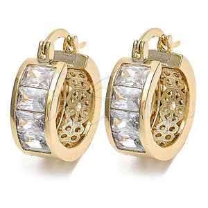 Argolla Pequeña 02.185.0001.20 Oro Laminado, Diseño de Baguette, con Blanca Zirconia Cubica, Pulido, Tono Dorado