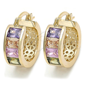 Argolla Pequeña 02.185.0001.1.20 Oro Laminado, Diseño de Baguette, con Multicolor Zirconia Cubica, Pulido, Tono Dorado