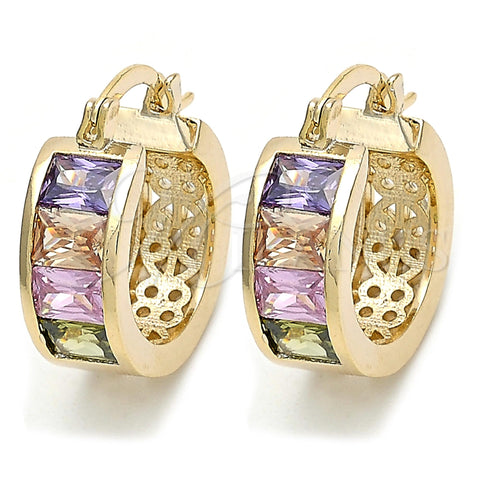 Argolla Pequeña 02.185.0001.1.20 Oro Laminado, Diseño de Baguette, con Multicolor Zirconia Cubica, Pulido, Tono Dorado