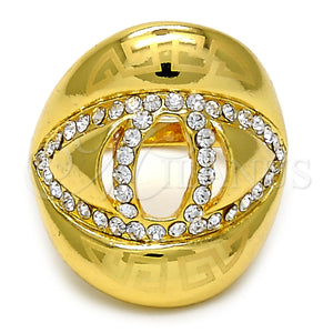Anillo Multi Piedra 01.241.0001.08 Oro Laminado, Diseño de Llave Griega, con Blanca Cristal, Pulido, Tono Dorado (Size 8)