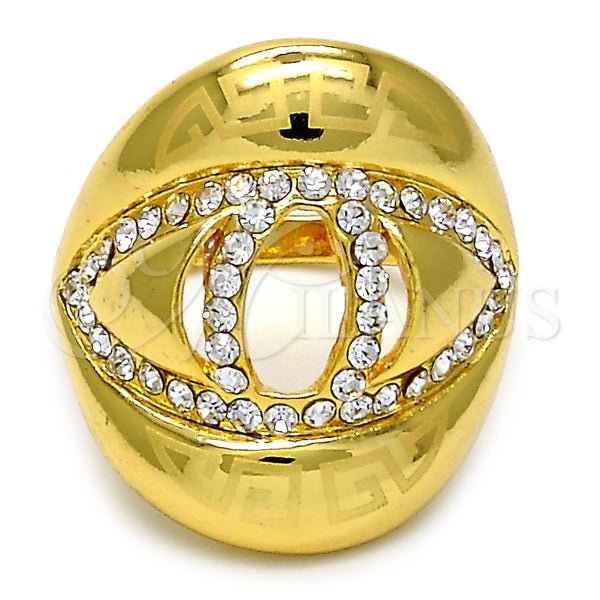 Anillo Multi Piedra 01.241.0001.08 Oro Laminado, Diseño de Llave Griega, con Blanca Cristal, Pulido, Tono Dorado (Size 8)
